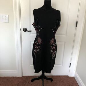 Desigual Black Floral Paisley Embroidered Sleeveless Sheath Dress Large 19WWVK53